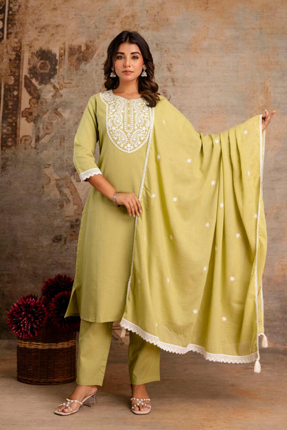 Embroidered ethnic cotton dupatta set women