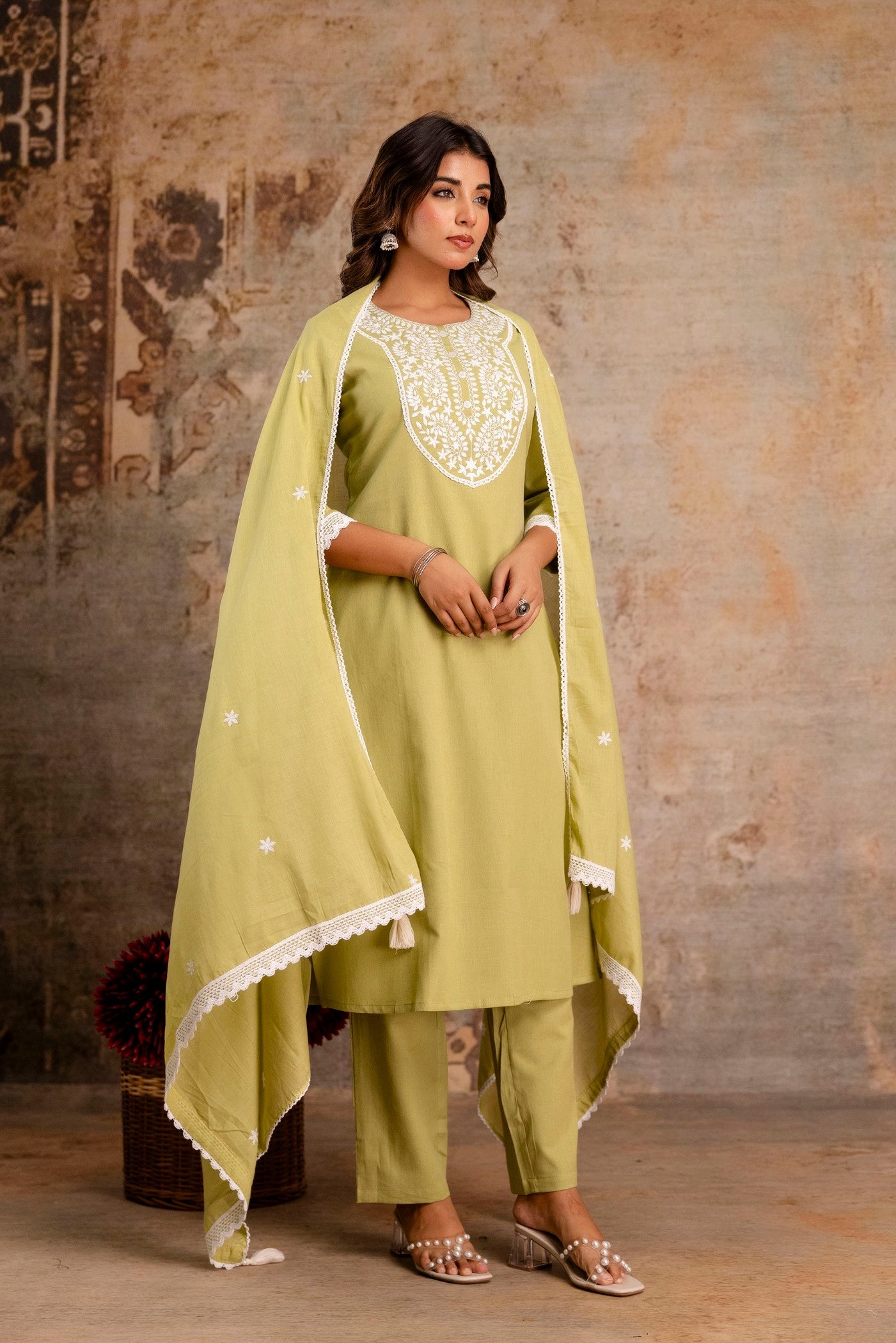 Women pure cotton dupatta set bulk supply