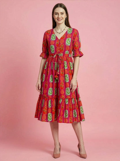 Printed Cotton Middy Dress Wholesale Manufacturer Women Wear
