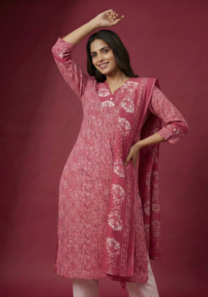 Pink ethnic cotton suit set women