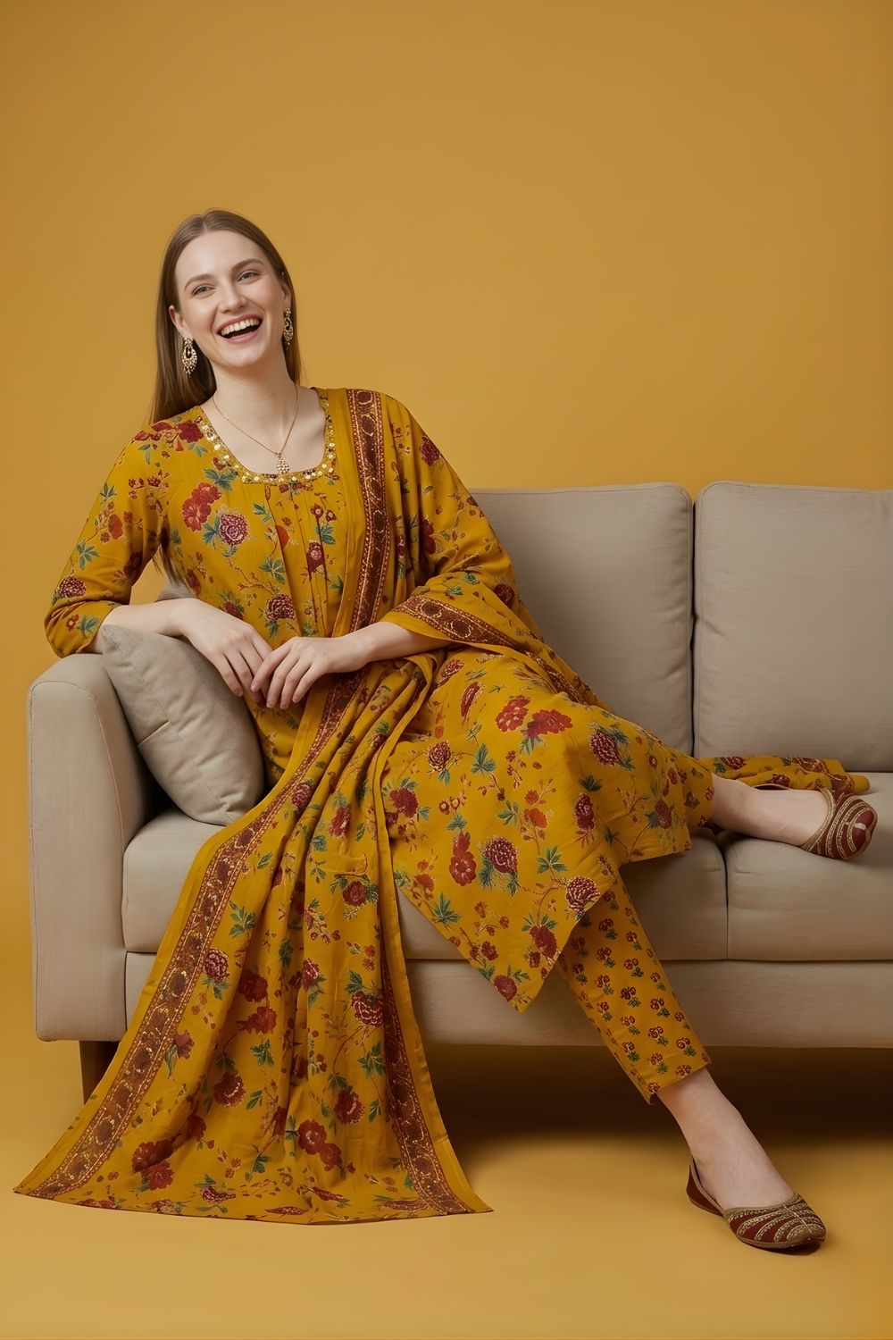 Mustard Cotton Dupatta Set Wholesale Manufacturer India
