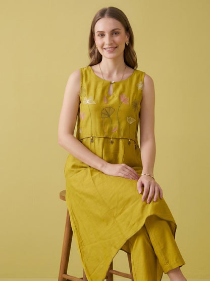 Wholesale Mustard Cotton Embroidered Kurta Set Manufacturer for Women Wear