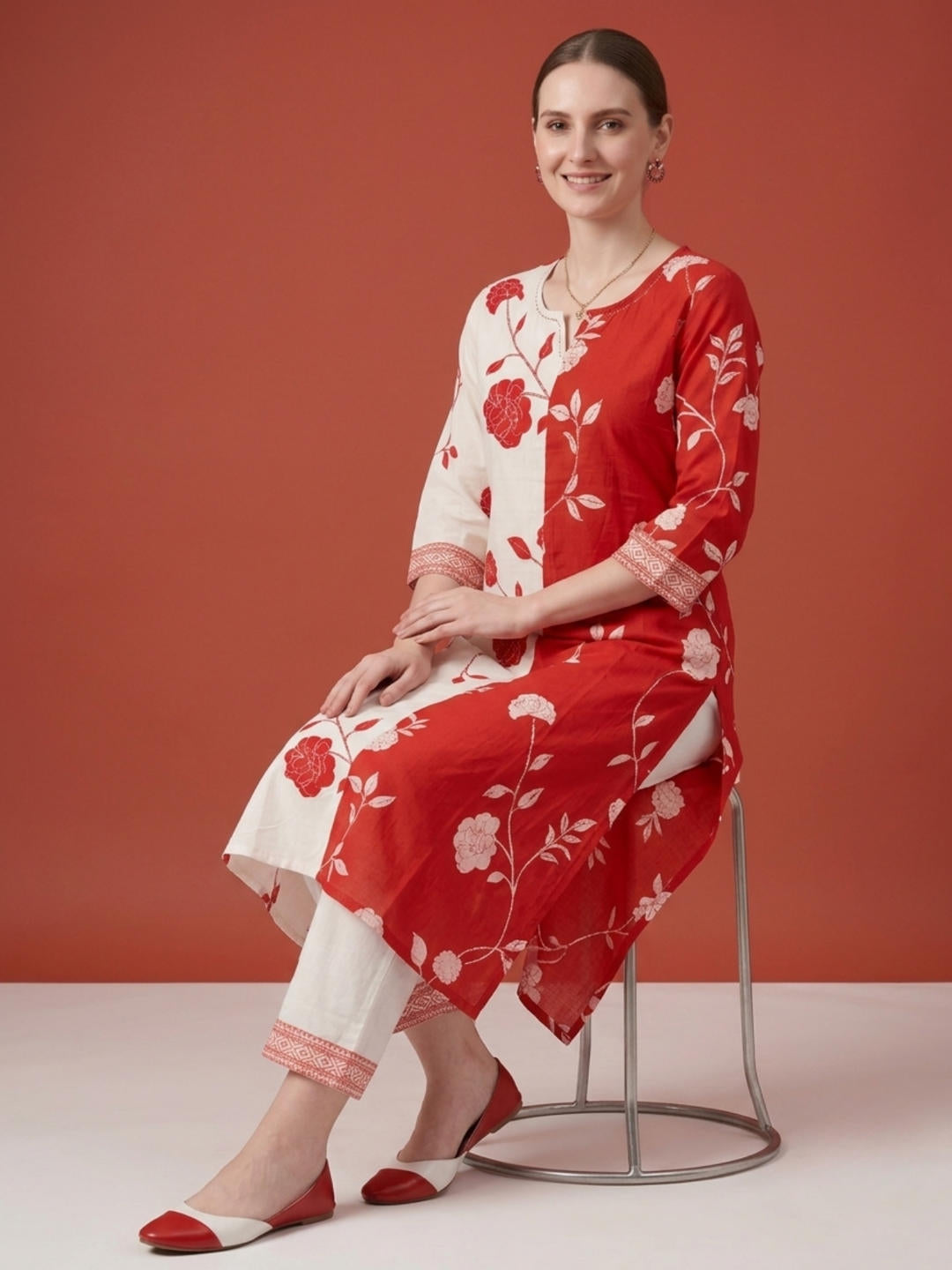 Wholesale orange Printed Cotton Kurta Set Manufacturer for Women