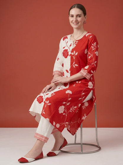 Wholesale orange Printed Cotton Kurta Set Manufacturer for Women