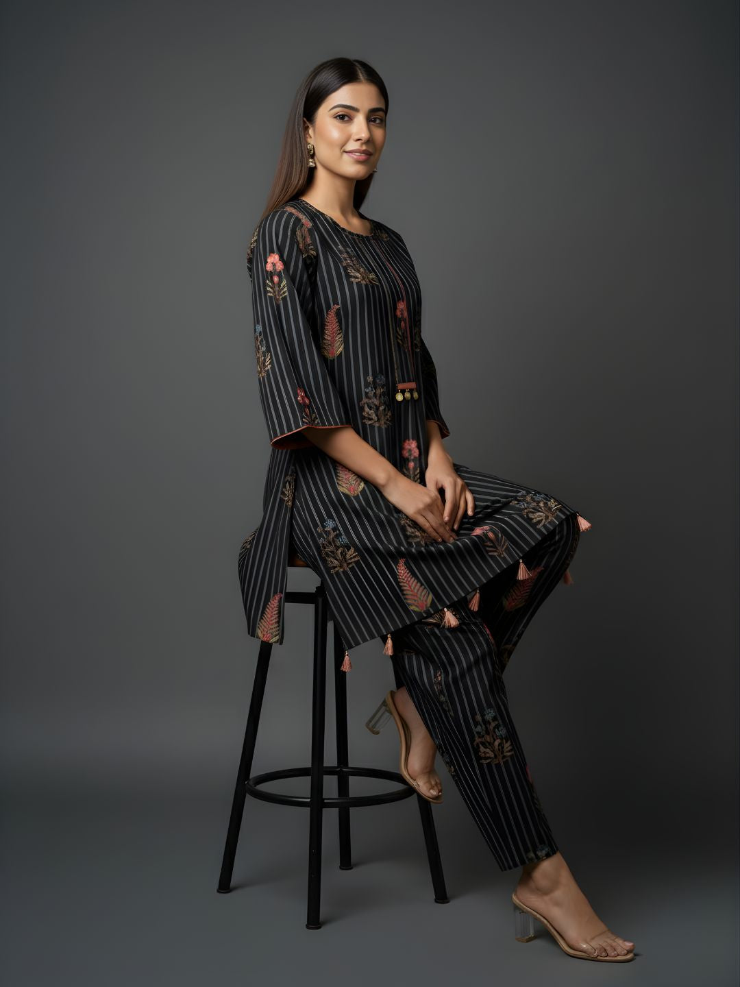 Pure Cotton Striped Floral Kurta Set – Wholesale & Women Wear Manufacturing Supply
