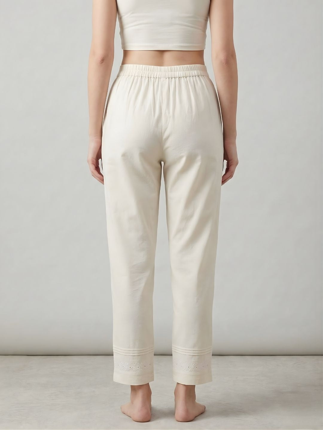 Beige Pure Cotton Pants With Lace Hem Wholesale Manufacturer India