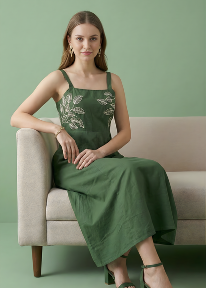 Casual ethnic western midi green