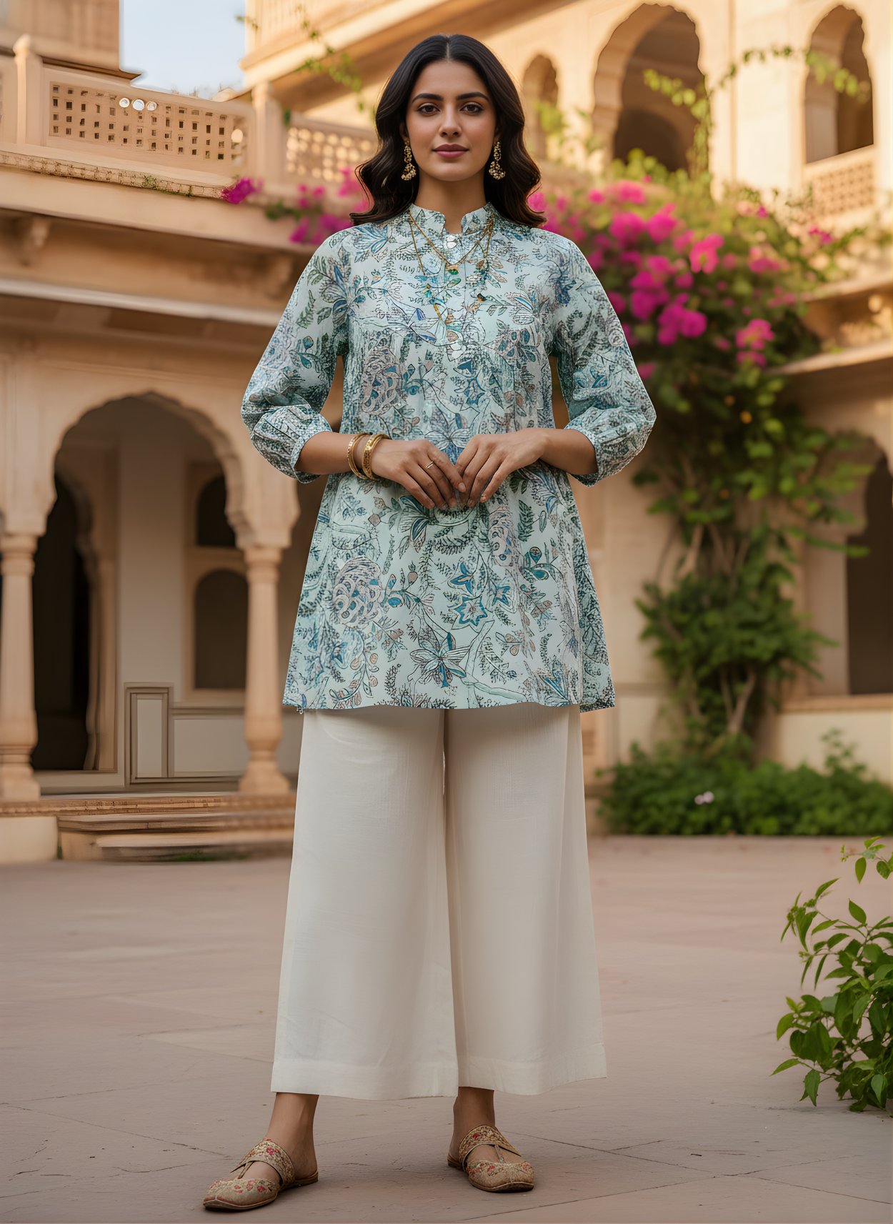 Neelufer Creation mint Jaipuri cotton top