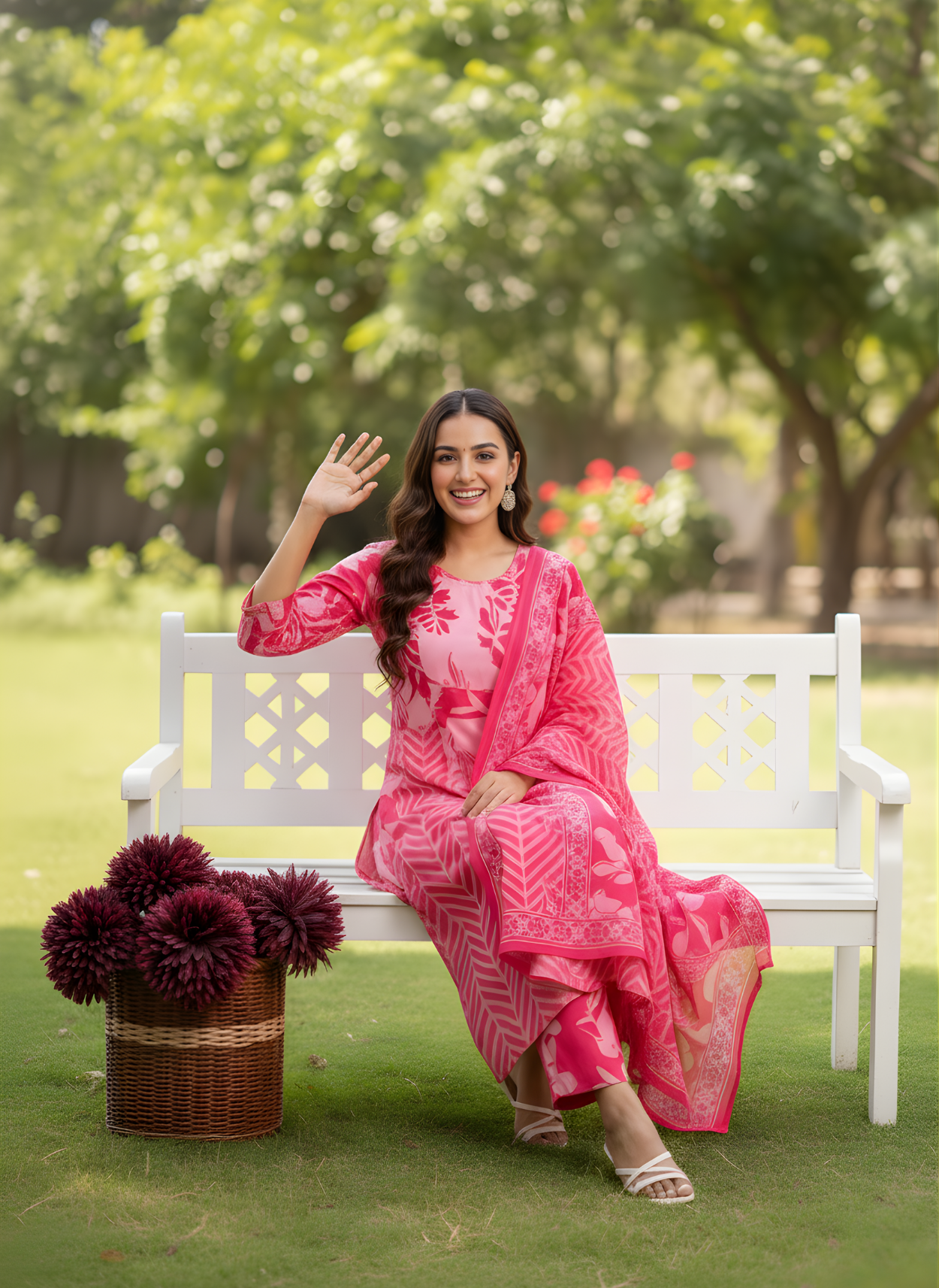 Printed cotton kurta bottom dupatta set women wear