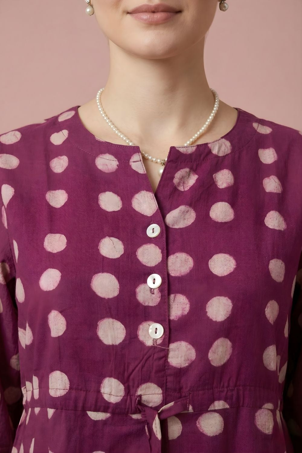 Magenta Polka Cotton Midi Dress Wholesale Manufacturer