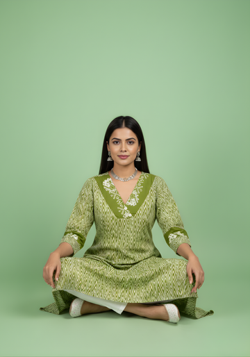 Olive green printed cotton kurti wholesale manufacturer