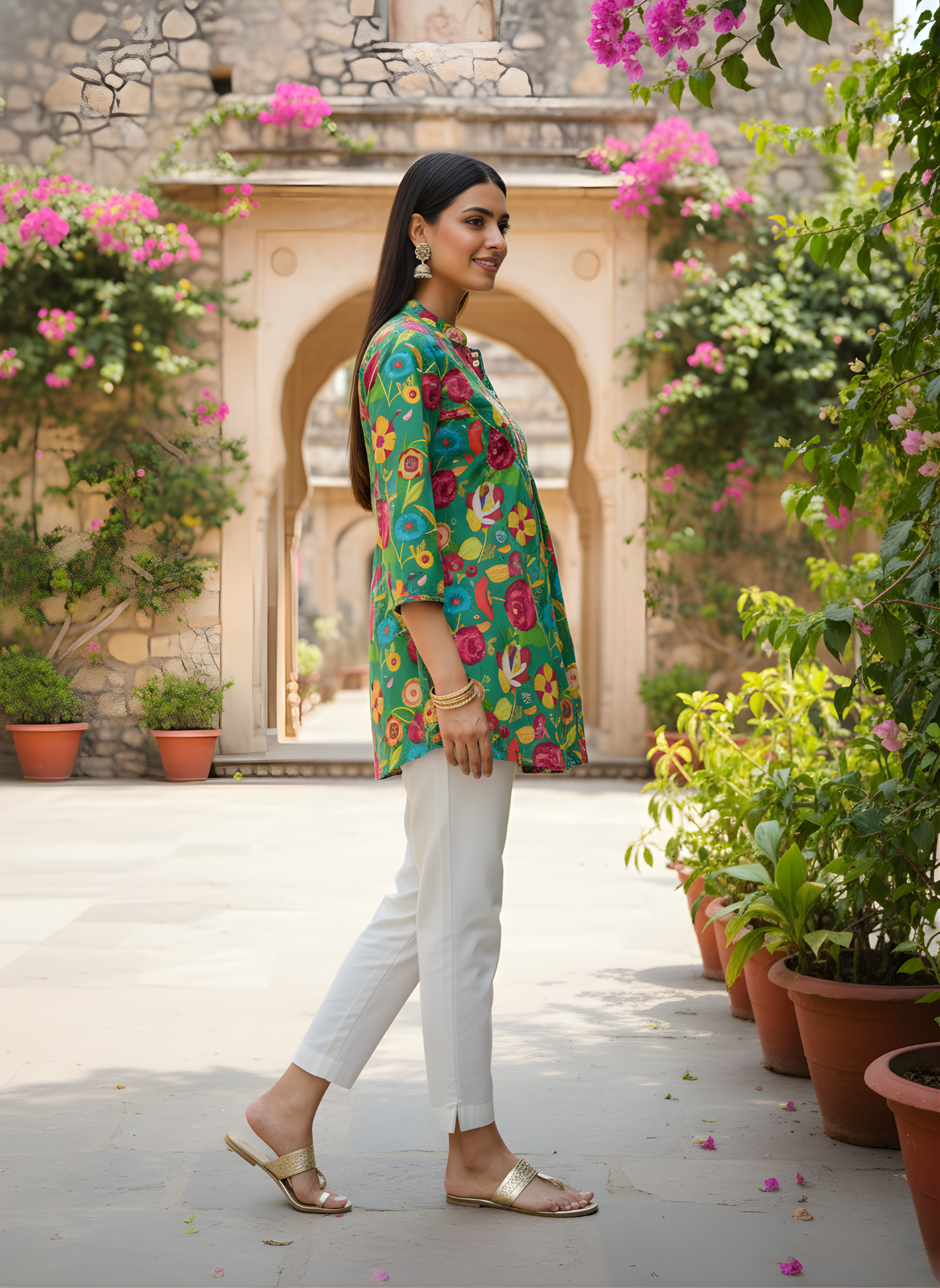 Green Jaipuri print cotton top wholesale