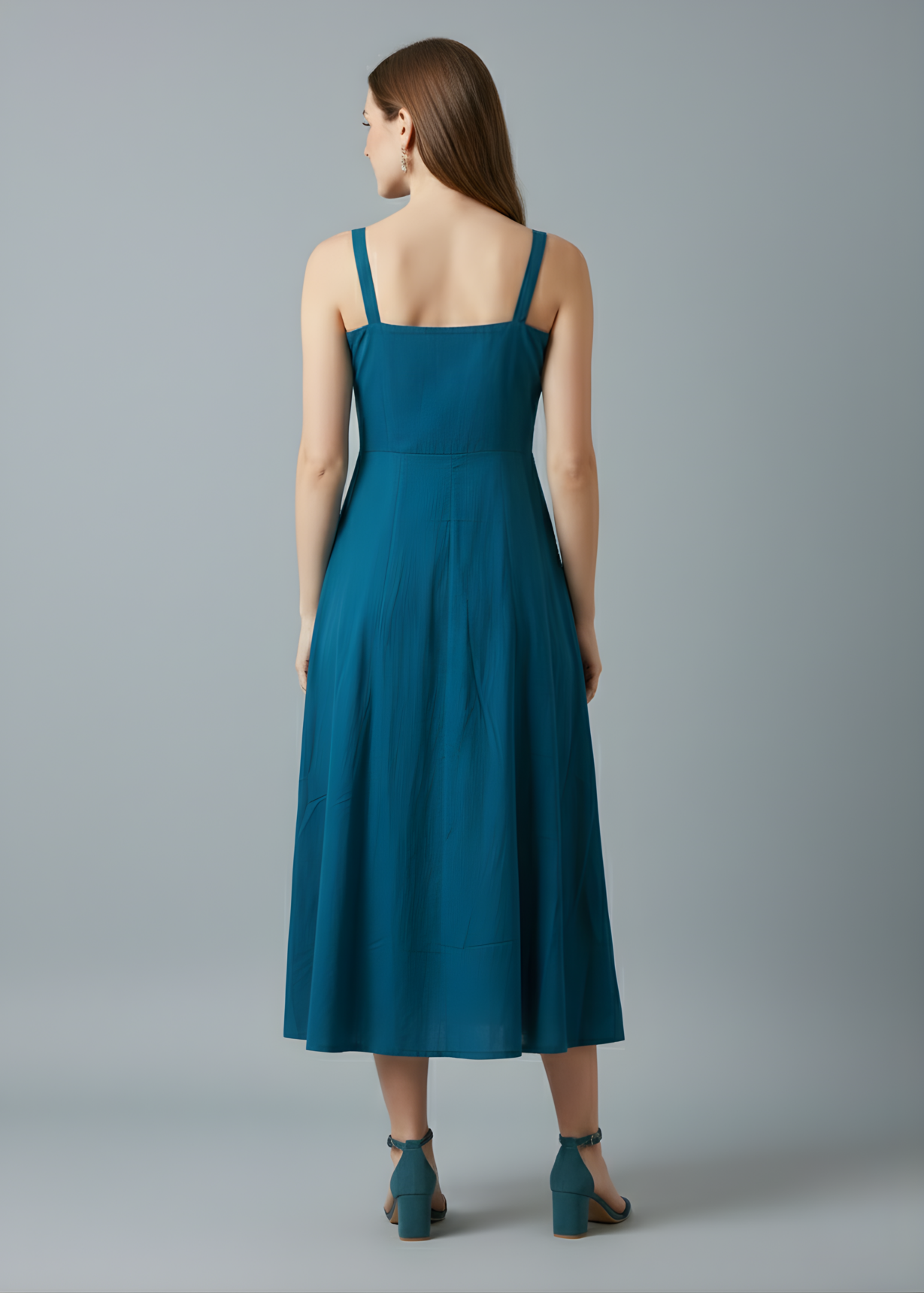 Teal A-line midi for women