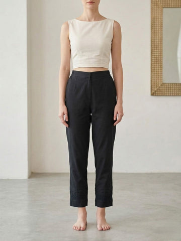 women wear wholesale manufacturer India black cotton pants lace hem