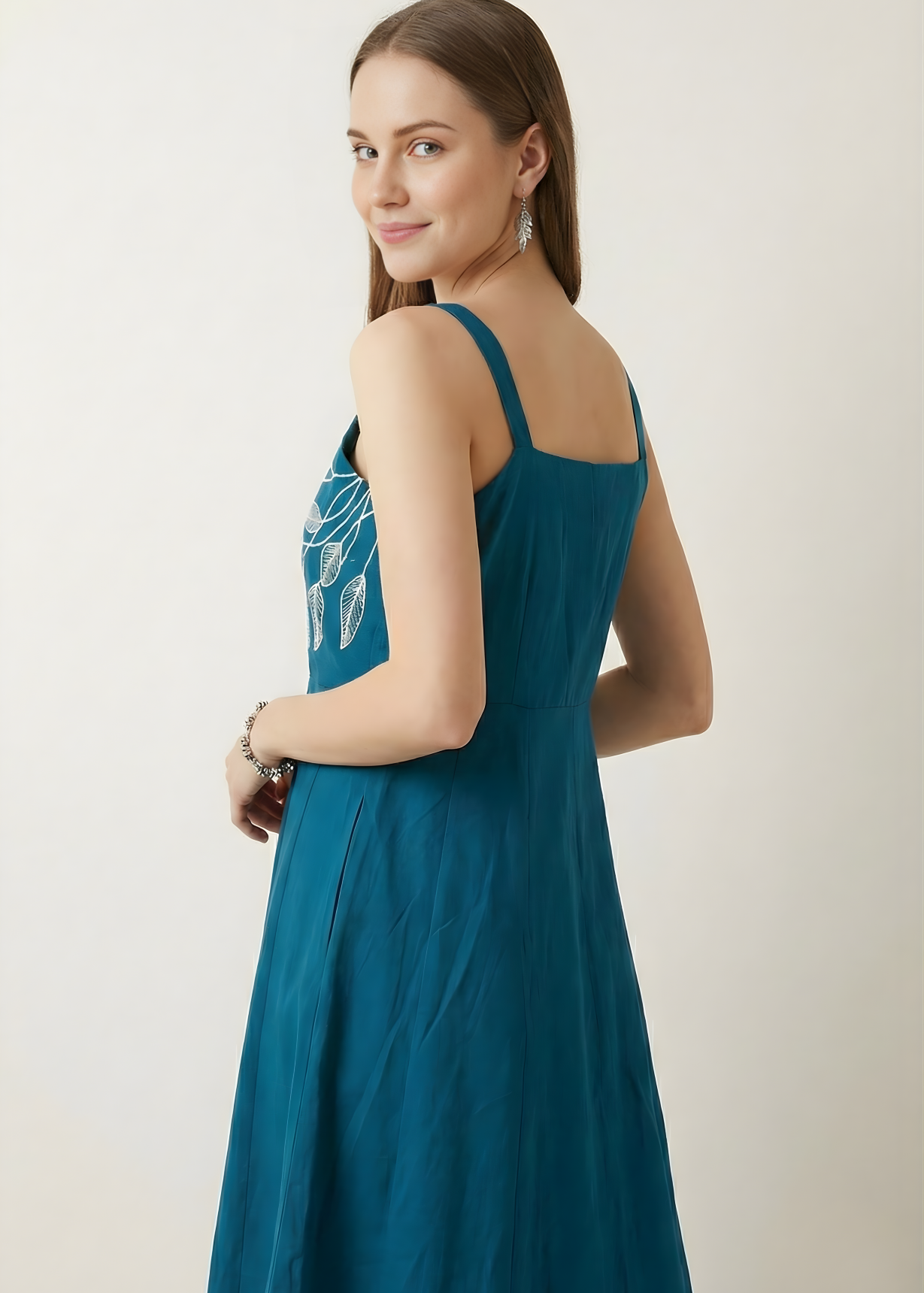 Casual teal embroidered festive dress