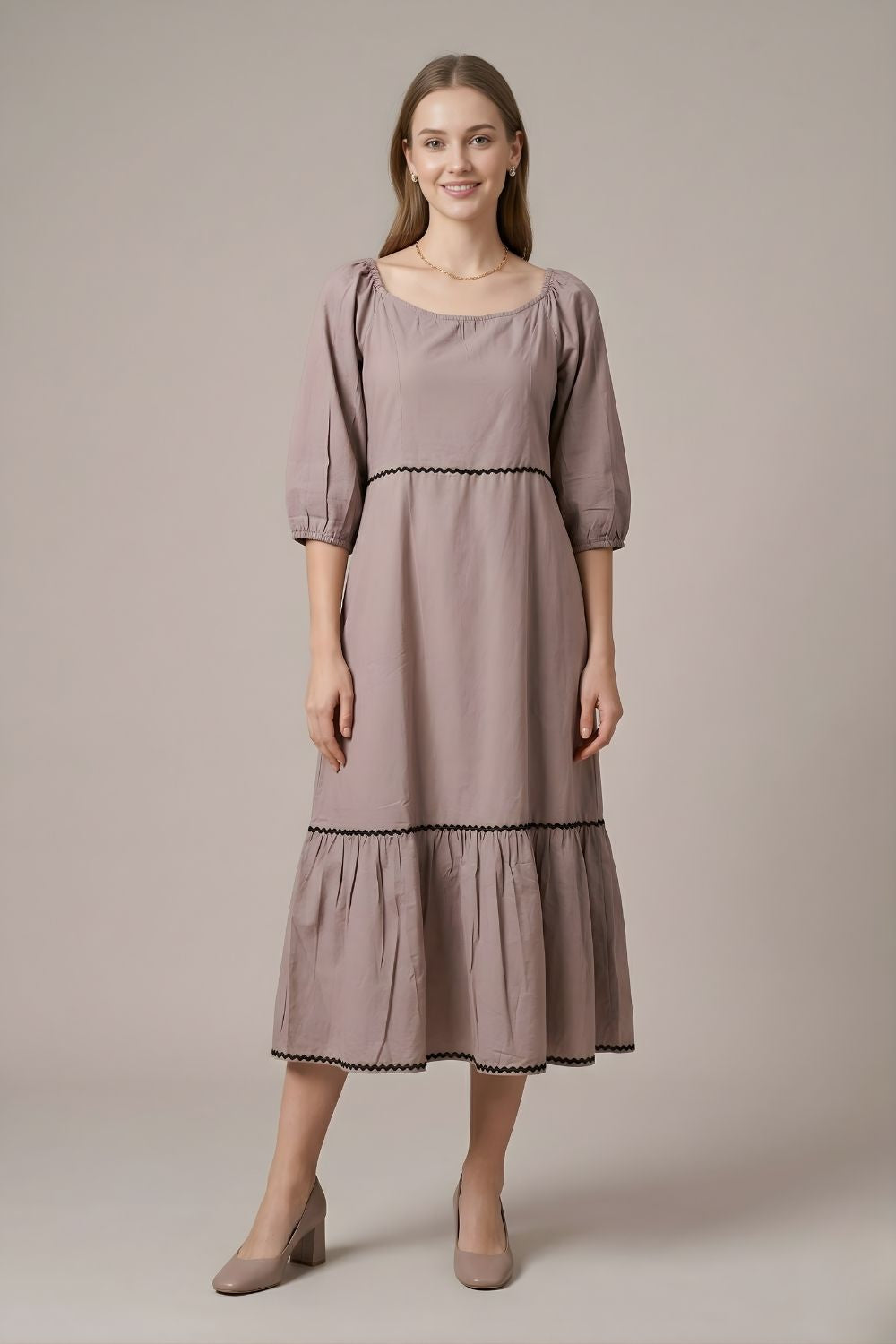 women wear wholesale manufacturer India beige cotton midi dress