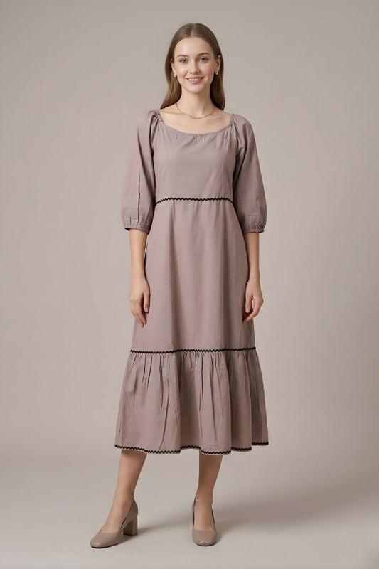 women wear wholesale manufacturer India beige cotton midi dress