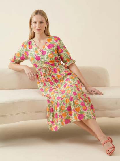 Multicolor Floral Cotton Middy Dress Wholesale Manufacturer India