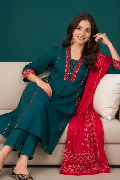 Green Cotton Dupatta Set Wholesale Women Wear Manufacturer