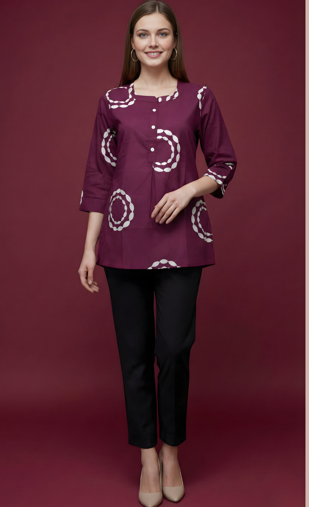 Vanya Wine Circle Jaipuri Cotton Top – Women Wear Wholesale