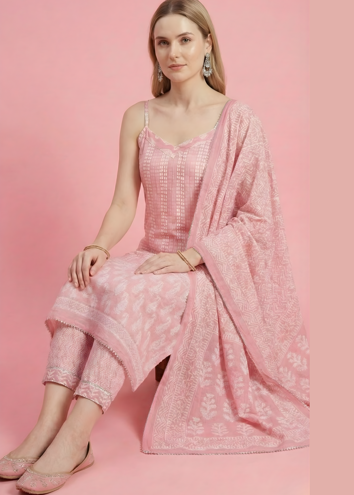 Neelufer Creation cotton kurta pant dupatta set