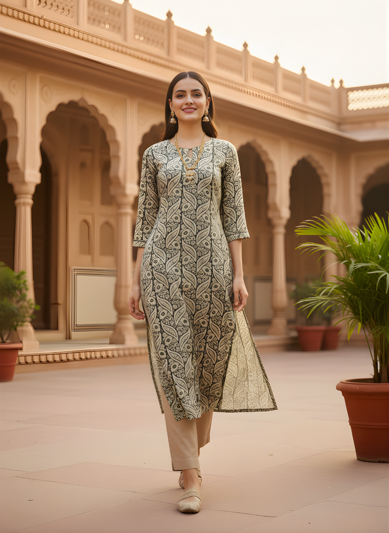 Aaronee Elegant Office Wear Printed Cotton Kurti