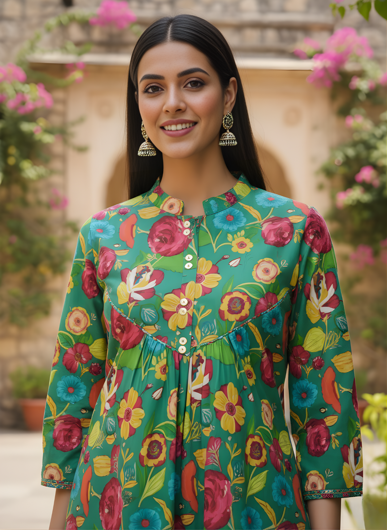 Ladies green cotton ethnic top bulk supply