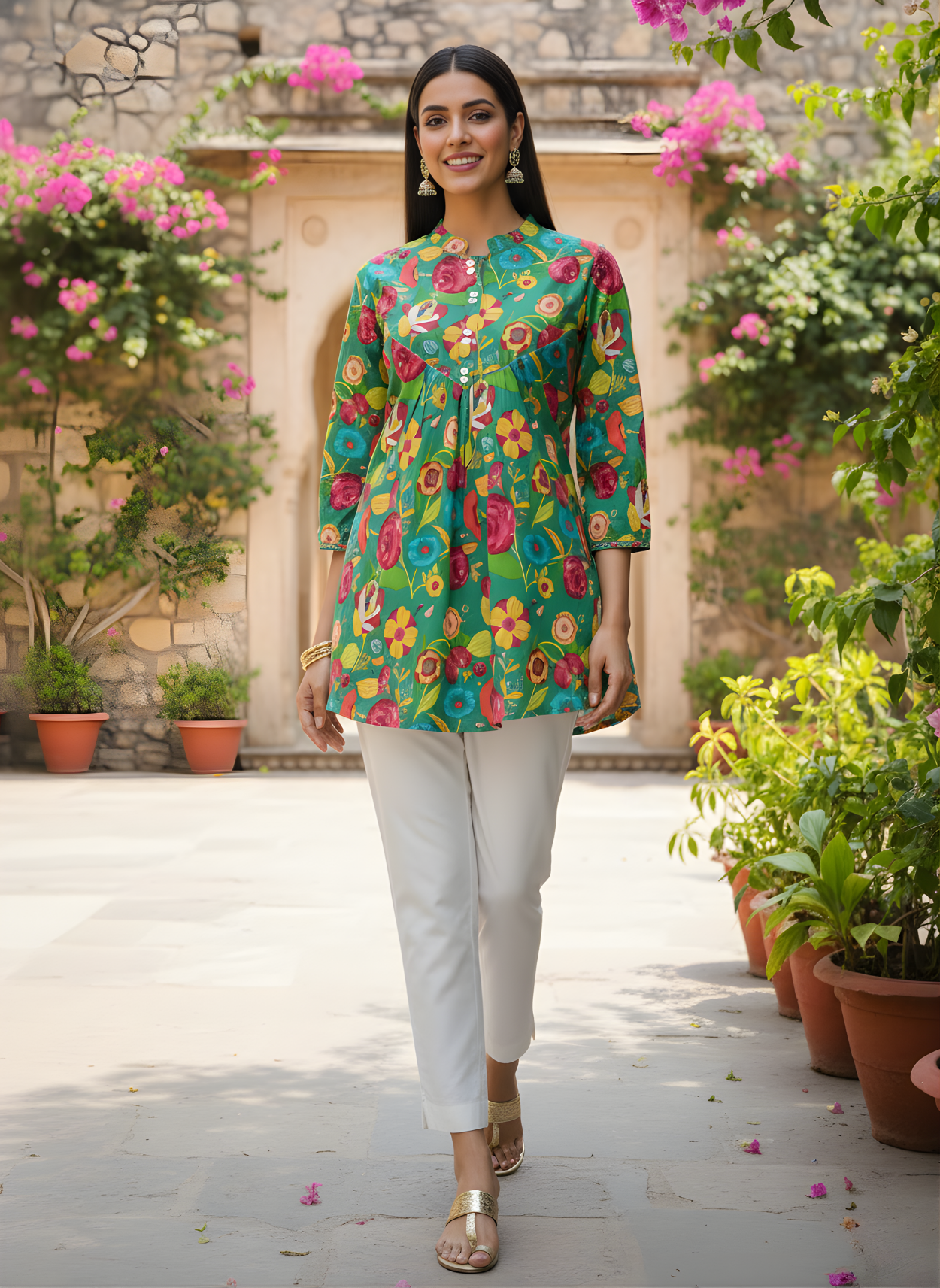 Floral Jaipuri cotton top for boutiques