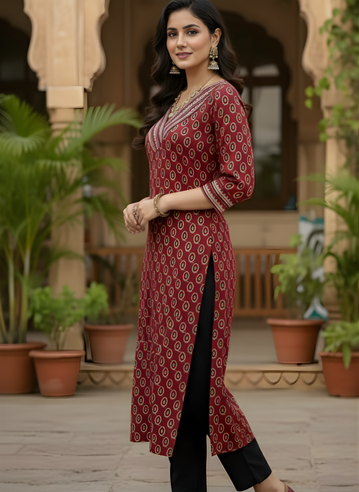 Neelufer Creation V-neck ethnic kurti design