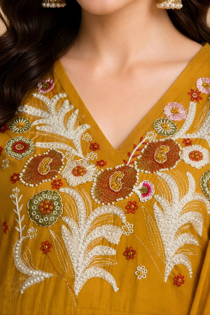 women wear manufacturer Jaipur eco friendly mustard cotton dupatta set