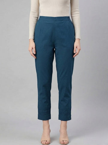 Teal Pure Cotton Pants With Lace Hem Wholesale Manufacturer India