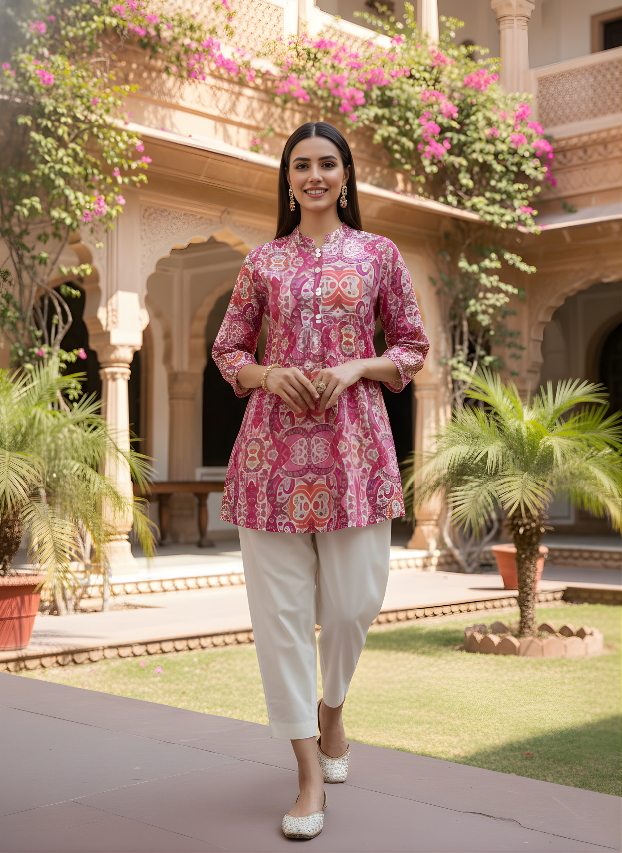 Gulnaar Pink Jaipuri Cotton Top – Women’s Ethnic Wear Wholesale