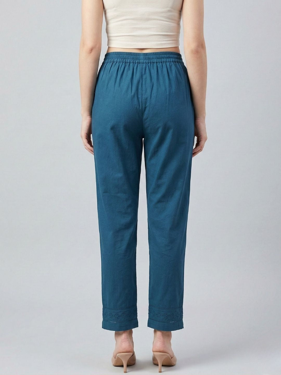 Teal Pure Cotton Pants With Lace Hem Wholesale Manufacturer India