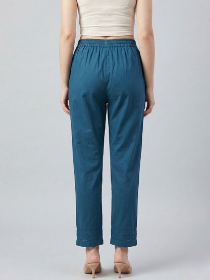 Teal Pure Cotton Pants With Lace Hem Wholesale Manufacturer India