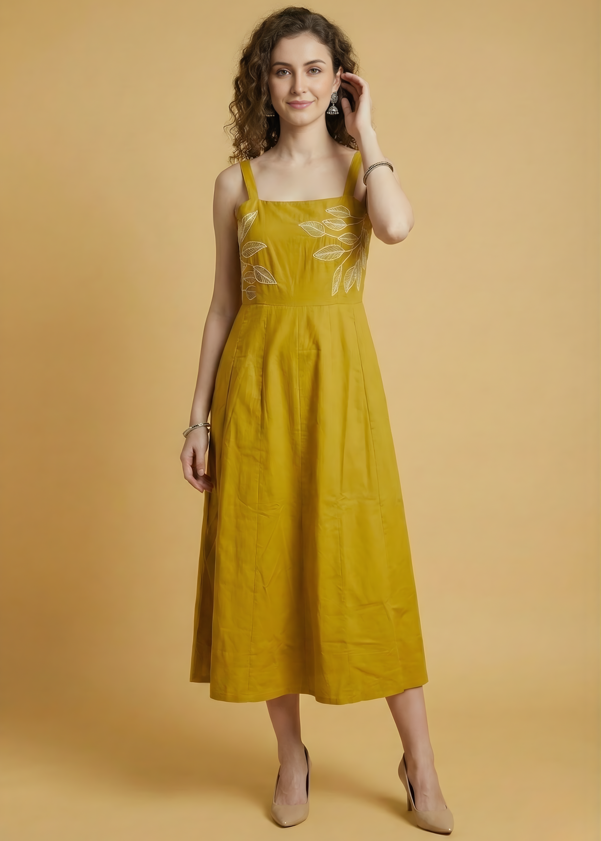 Yellow A-line midi for women