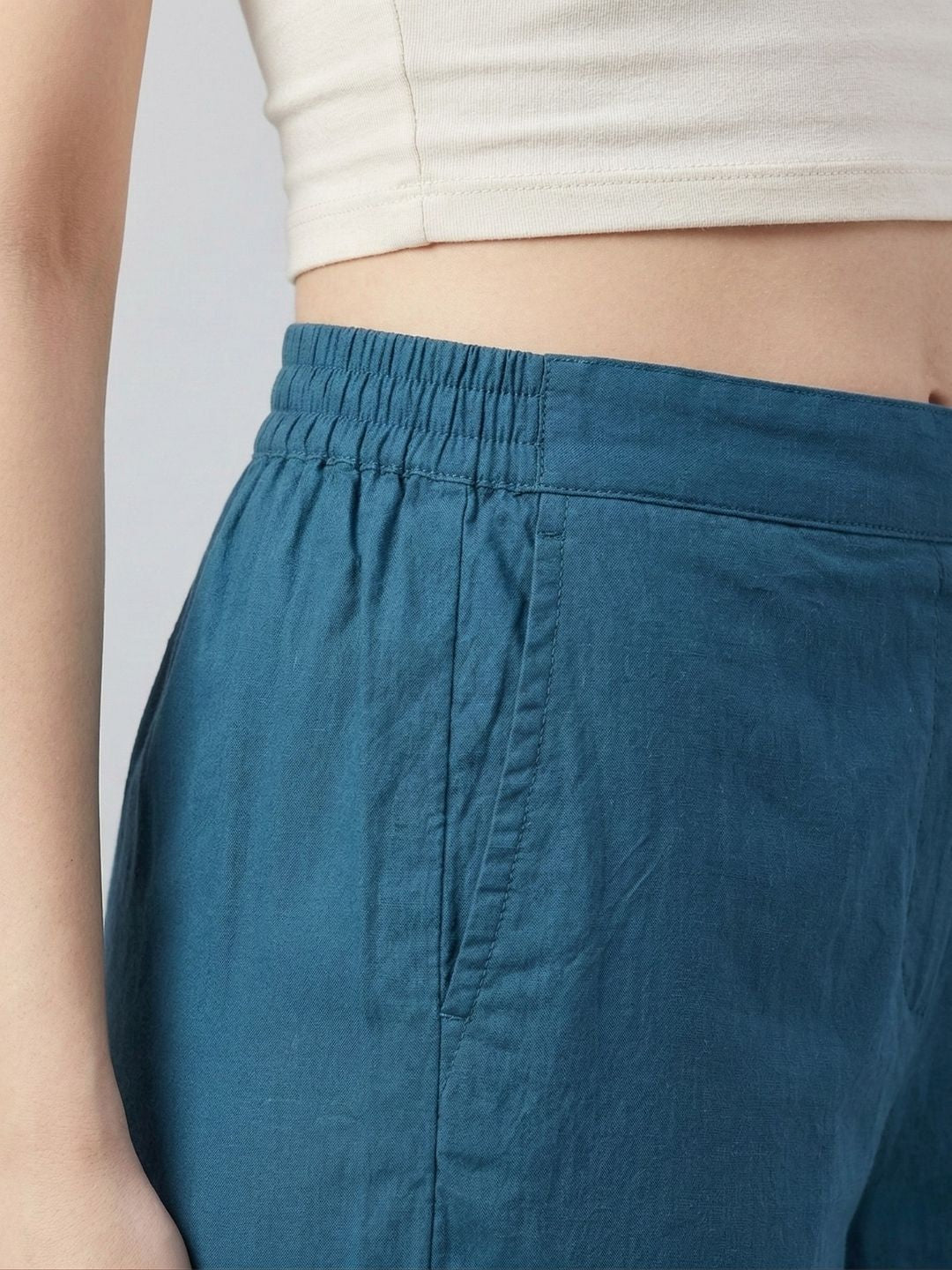 Teal Pure Cotton Pants With Lace Hem Wholesale Manufacturer India
