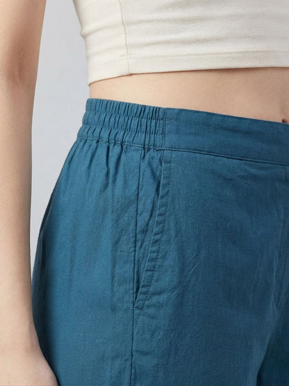 Teal Pure Cotton Pants With Lace Hem Wholesale Manufacturer India