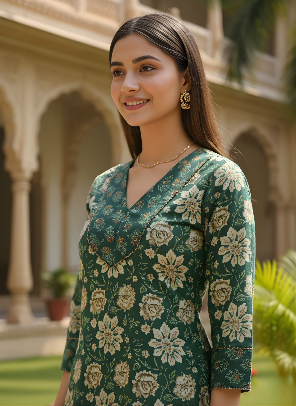 Emerald Green Pure Cotton Printed Kurta Set for Women | Manufacturer-Direct Wholesale Collection – Neelufer Creation