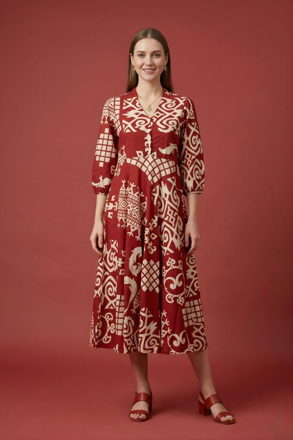women wear wholesale manufacturer India printed cotton dress red