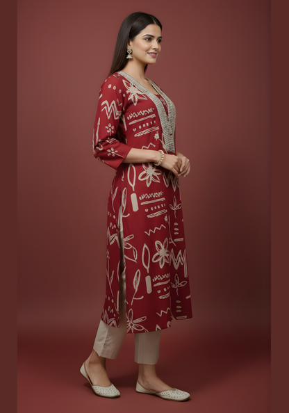 Red cotton kurta set for women manufacturer supply