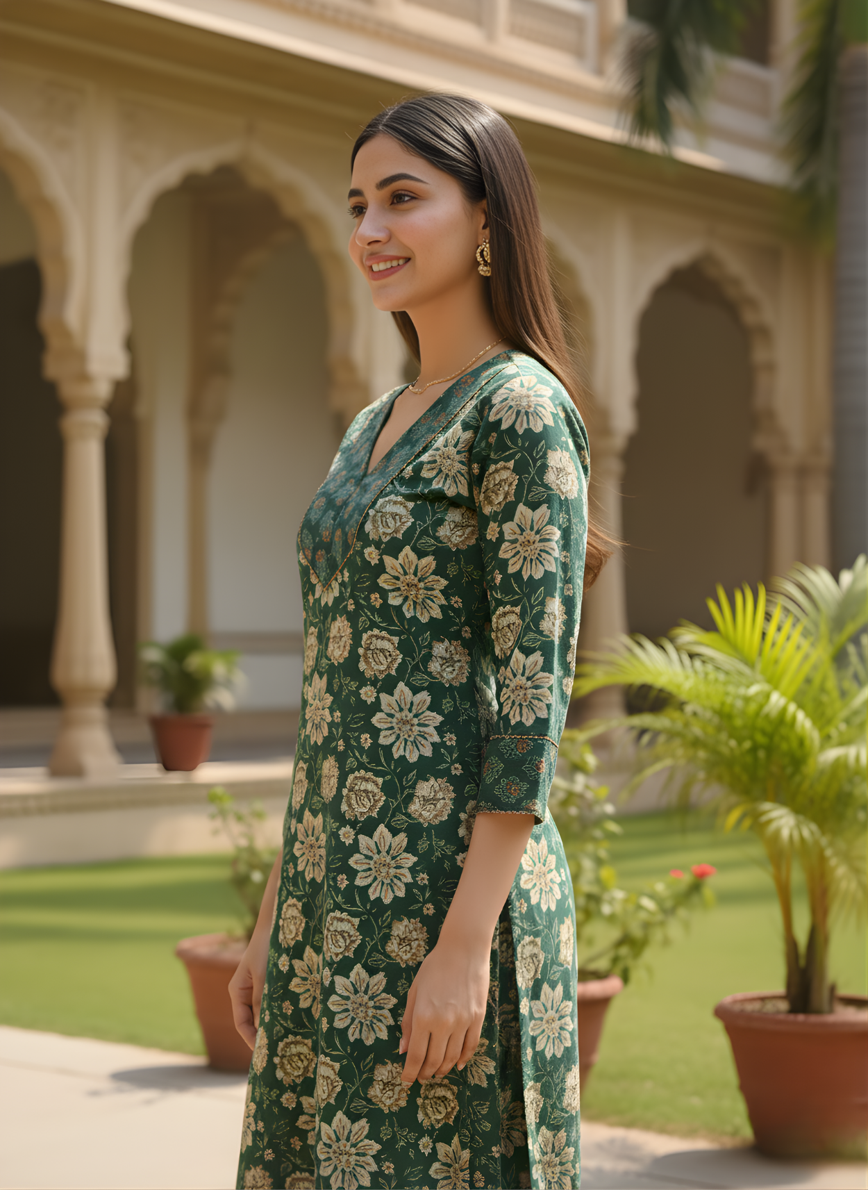 Emerald Green Pure Cotton Printed Kurta Set for Women | Manufacturer-Direct Wholesale Collection – Neelufer Creation