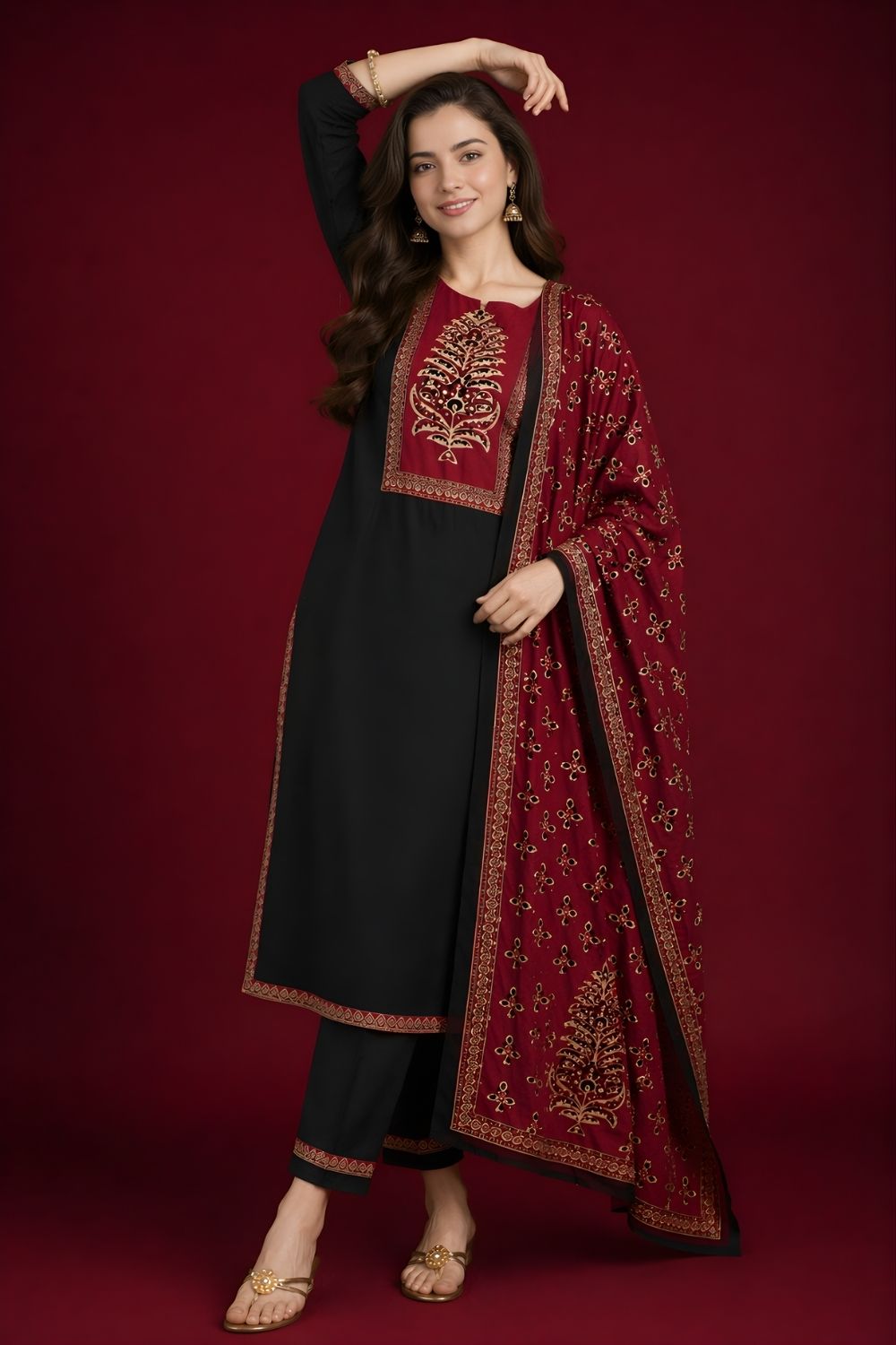 women wear manufacturer Jaipur eco friendly black cotton dupatta set