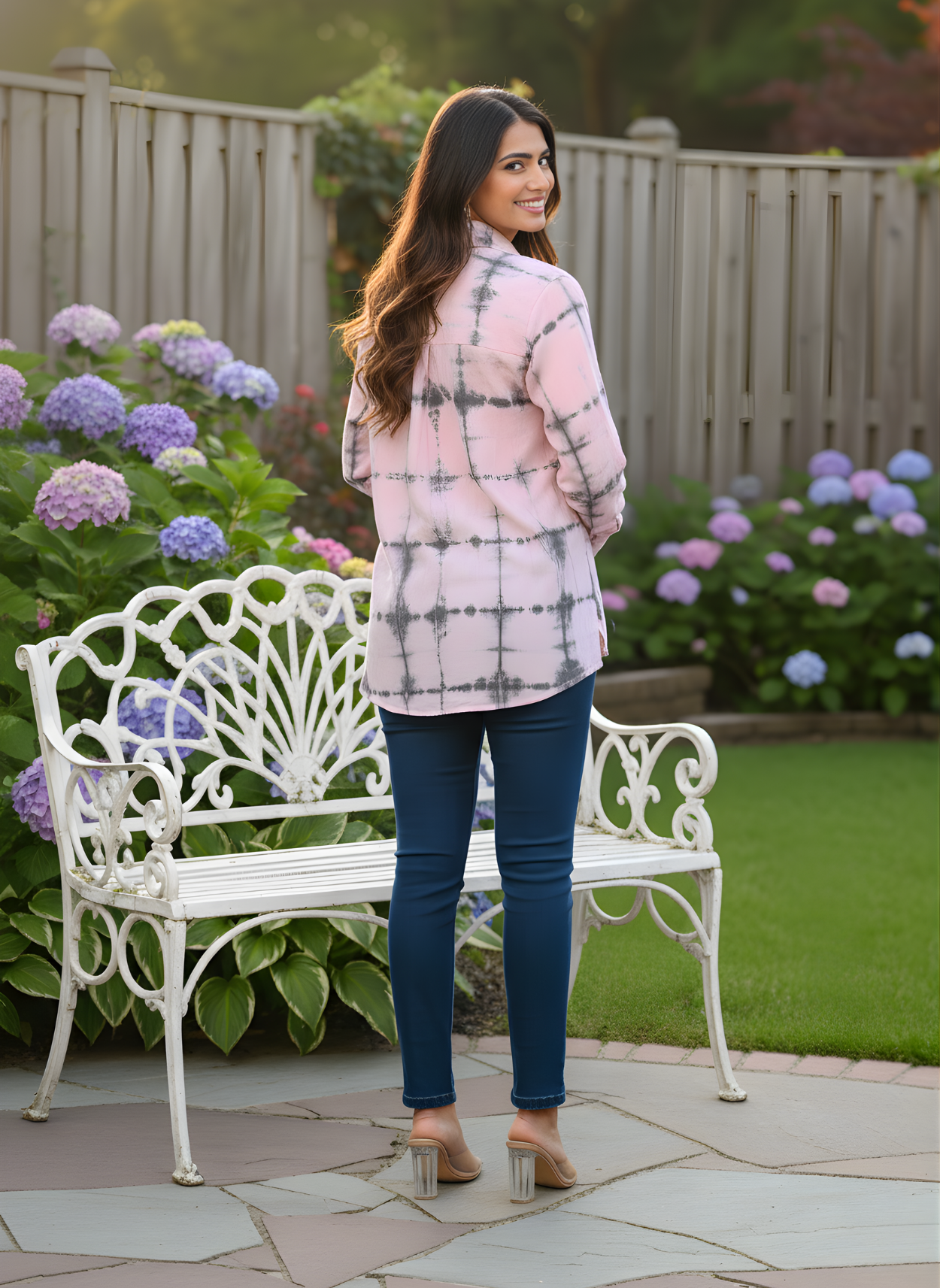 Pink tie dye cotton shirt women wear wholesale