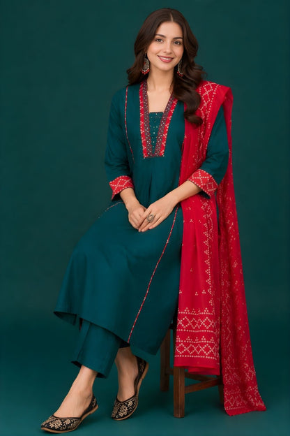 Green Cotton Dupatta Set Wholesale Women Wear Manufacturer