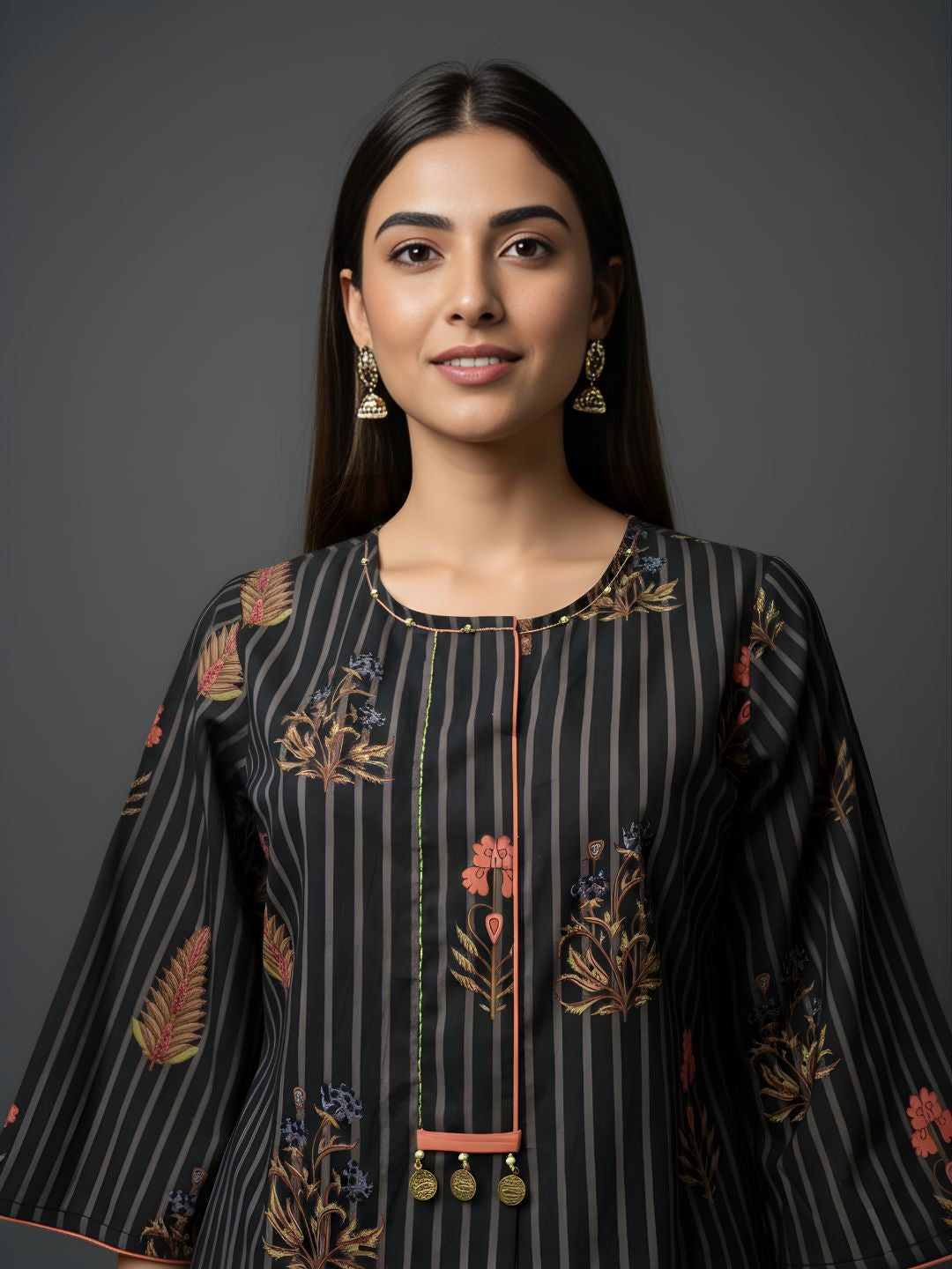 Pure Cotton Striped Floral Kurta Set – Wholesale & Women Wear Manufacturing Supply
