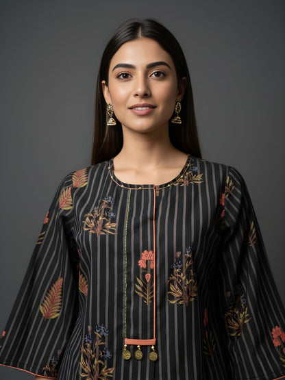 Pure Cotton Striped Floral Kurta Set – Wholesale & Women Wear Manufacturing Supply
