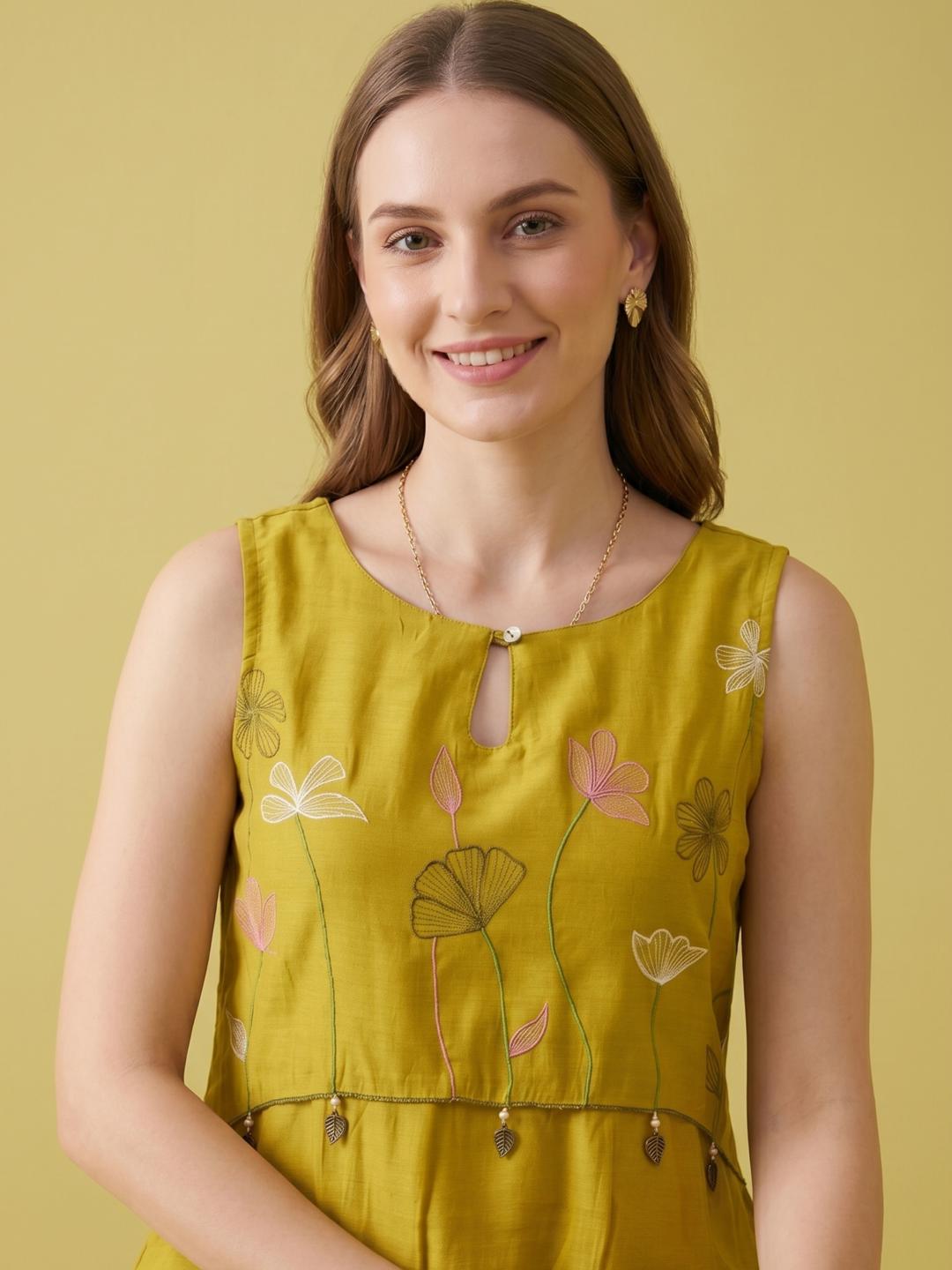 Wholesale Mustard Cotton Embroidered Kurta Set Manufacturer for Women Wear
