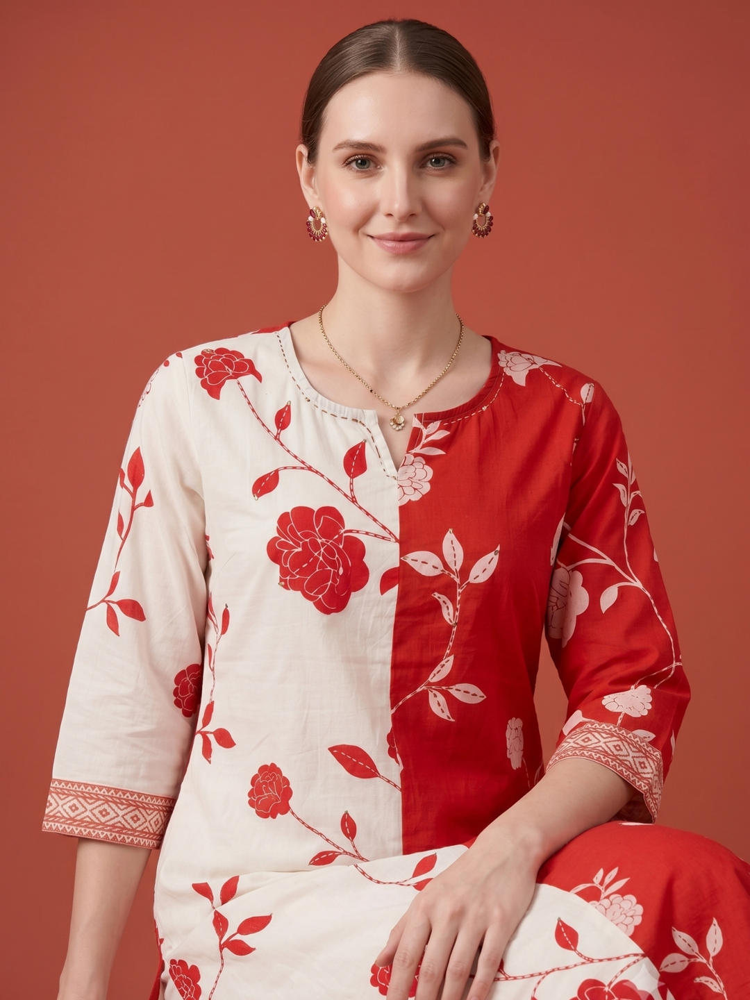Wholesale orange Printed Cotton Kurta Set Manufacturer for Women