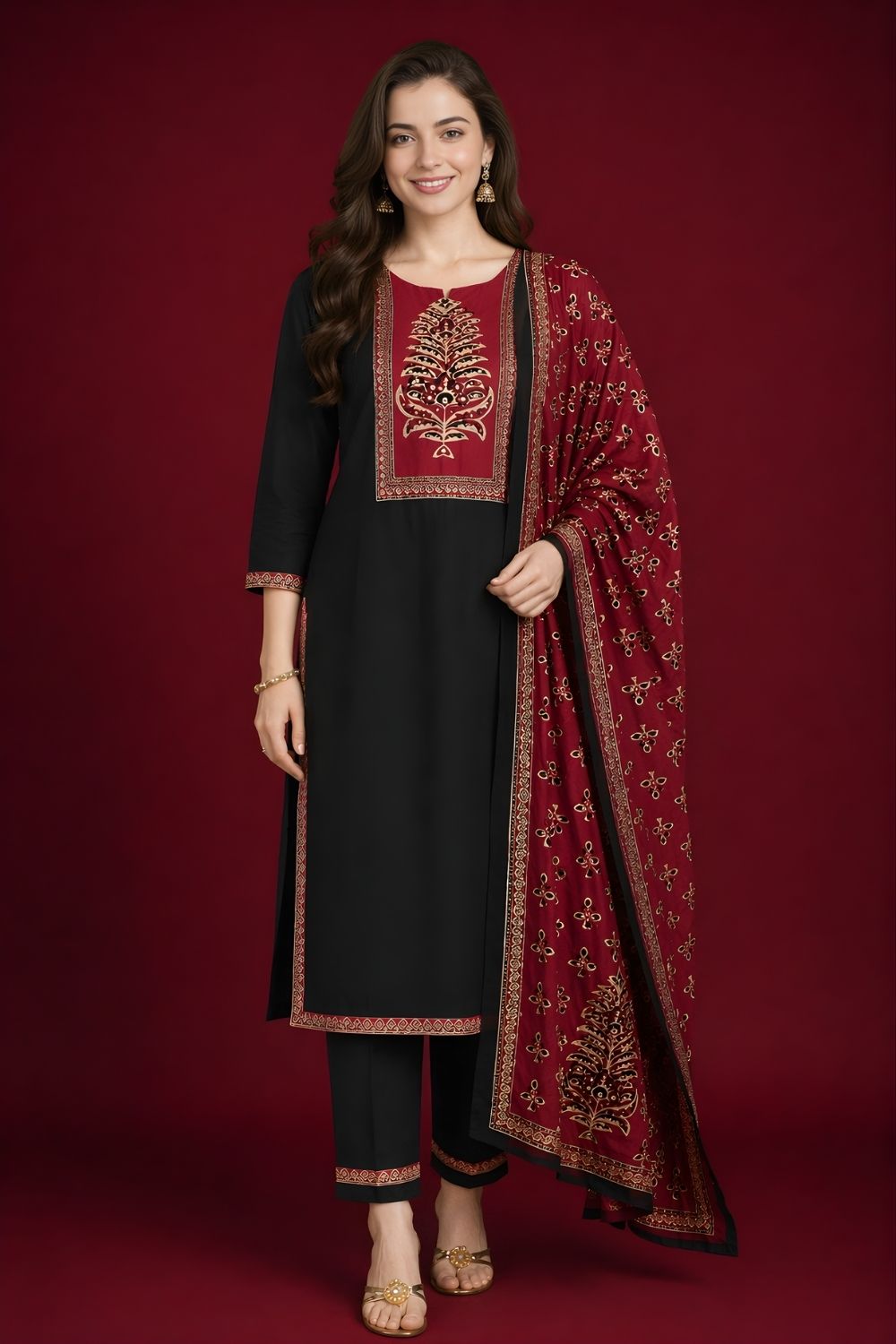 women wear wholesale manufacturer India black cotton dupatta set