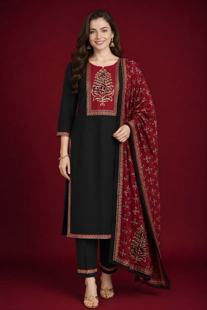 women wear wholesale manufacturer India black cotton dupatta set
